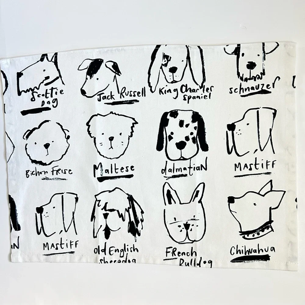 Hand Crafted Black & White Dog Print Hanging Kitchen Hand Towel